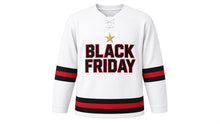 Load image into Gallery viewer, Black Friday Original Hockey Jersey in White, front view – custom name and number