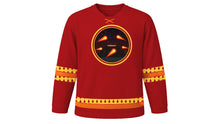 Load image into Gallery viewer, Bolas de Fuego Festival Original Hockey Jersey in Ember Red, front view – custom name and number