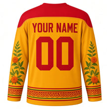 Load image into Gallery viewer, Bonalu Original Hockey Jersey in Turmeric Yellow, back view with custom YOUR NAME and 00