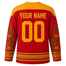 Load image into Gallery viewer, Bonalu Original Hockey Jersey in Kumkum Red, back view with custom YOUR NAME and 00