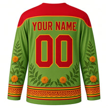 Load image into Gallery viewer, Bonalu Original Hockey Jersey in Neem Green, back view with custom YOUR NAME and 00