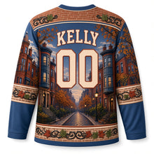 Load image into Gallery viewer, Boston Beacon Hill Brownstones Original Hockey Jersey in Slate Blue, back view with your name and number