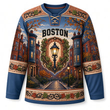 Load image into Gallery viewer, Boston Beacon Hill Brownstones Original Hockey Jersey in Slate Blue, front view – custom name and number