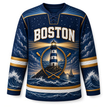 Load image into Gallery viewer, Boston Lighthouse Beacon Original Hockey Jersey in Night Watch Navy, front view – custom name and number