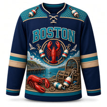 Load image into Gallery viewer, Boston Lobster Shack Coast Original Hockey Jersey in Deep Atlantic Navy, front view – custom name and number
