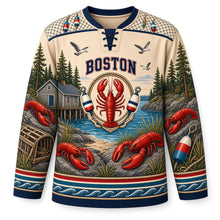 Load image into Gallery viewer, Boston Lobster Shack Coast Original Hockey Jersey in Dune Sand, front view – custom name and number