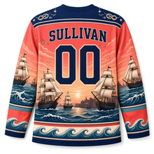 Load image into Gallery viewer, Boston Tall Ships Harbor Original Hockey Jersey in Sunset Coral, back view with your name and number