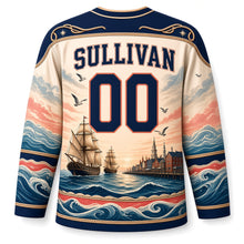 Load image into Gallery viewer, Boston Tall Ships Harbor Original Hockey Jersey in Sail Cream, back view with your name and number