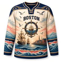 Load image into Gallery viewer, Boston Tall Ships Harbor Original Hockey Jersey in Sail Cream, front view – custom name and number