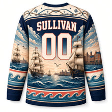 Load image into Gallery viewer, Boston Tall Ships Harbor Original Hockey Jersey in Harbor Navy, back view with your name and number