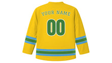 Load image into Gallery viewer, Brasília Original Hockey Jersey in Ipe Yellow, back view with your name and number