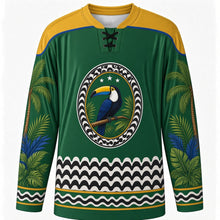 Load image into Gallery viewer, Brazilian Republic Day Original Hockey Jersey in Republic Green, front view with themed artwork and clean crest