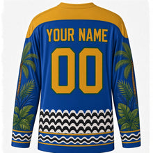 Load image into Gallery viewer, Brazilian Republic Day Original Hockey Jersey in Royal Blue, back view with custom YOUR NAME and 00