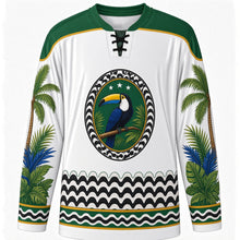 Load image into Gallery viewer, Brazilian Republic Day Original Hockey Jersey in White, front view with themed artwork and clean crest