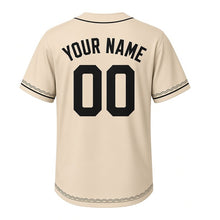 Load image into Gallery viewer, Breakwater Waves Milwaukee Baseball Jersey in Lakeshore Sand, back view with your name and number – custom block name and number with wave-pattern sleeves