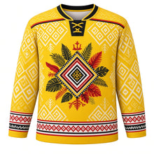 Load image into Gallery viewer, Brunei National Day Original Hockey Jersey in Sunshine Yellow, front view with themed artwork and clean crest