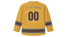 Load image into Gallery viewer, Brussels Original Hockey Jersey in Waffle Gold, back view with your name and number
