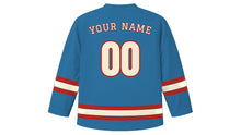 Load image into Gallery viewer, Budapest Original Hockey Jersey in Danube Blue, back view with your name and number