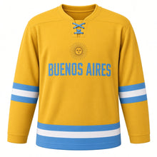 Load image into Gallery viewer, Buenos Aires Original Hockey Jersey in Gold, front view – custom name and number