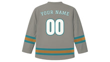Load image into Gallery viewer, Buffalo Original Hockey Jersey in Grain Elevator Gray, back view with your name and number