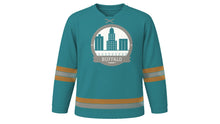Load image into Gallery viewer, Buffalo Original Hockey Jersey in Lakeshore Teal, front view – custom name and number