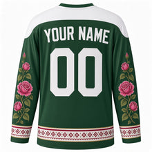 Load image into Gallery viewer, Bulgarian Unification Day Original Hockey Jersey in Bulgarian Green, back view with custom YOUR NAME and 00