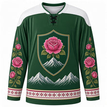 Load image into Gallery viewer, Bulgarian Unification Day Original Hockey Jersey in Bulgarian Green, front view with themed artwork and clean crest