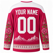 Load image into Gallery viewer, Bulgarian Unification Day Original Hockey Jersey in Rose Red, back view with custom YOUR NAME and 00