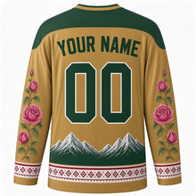 Load image into Gallery viewer, Bulgarian Unification Day Original Hockey Jersey in Plovdiv Gold, back view with custom YOUR NAME and 00