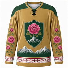 Load image into Gallery viewer, Bulgarian Unification Day Original Hockey Jersey in Plovdiv Gold, front view with themed artwork and clean crest
