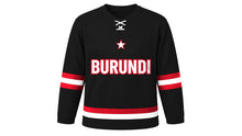 Load image into Gallery viewer, Burundi Original Hockey Jersey in Black, front view – custom name and number