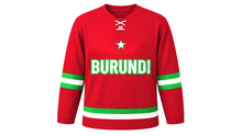 Load image into Gallery viewer, Burundi Original Hockey Jersey in Red, front view – custom name and number