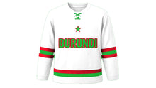 Load image into Gallery viewer, Burundi Original Hockey Jersey in White, front view – custom name and number