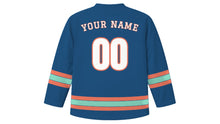 Load image into Gallery viewer, Busan Original Hockey Jersey in Harbor Blue, back view with your name and number