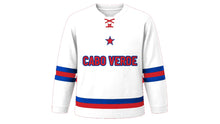 Load image into Gallery viewer, Cabo Verde Original Hockey Jersey in White, front view – custom name and number