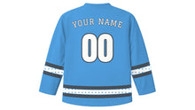 Load image into Gallery viewer, Calgary Original Hockey Jersey in Chinook Blue, back view with your name and number