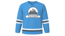 Load image into Gallery viewer, Calgary Original Hockey Jersey in Chinook Blue, front view – custom name and number