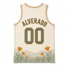 Load image into Gallery viewer, California Poppy Fields Original Basketball Jersey in Hillside Cream, back view with your name and number
