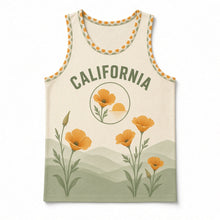Load image into Gallery viewer, California Poppy Fields Original Basketball Jersey in Hillside Cream, front view – custom name and number