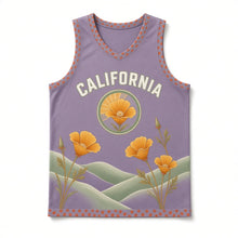 Load image into Gallery viewer, California Poppy Fields Original Basketball Jersey in Dusk Lavender, front view – custom name and number