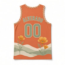 Load image into Gallery viewer, California Poppy Fields Original Basketball Jersey in Poppy Orange, back view with your name and number