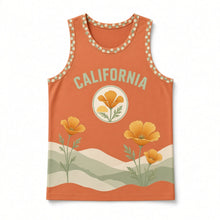 Load image into Gallery viewer, California Poppy Fields Original Basketball Jersey in Poppy Orange, front view – custom name and number