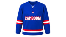 Load image into Gallery viewer, Cambodia Original Hockey Jersey in Blue, front view – custom name and number