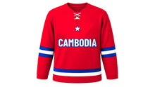 Load image into Gallery viewer, Cambodia Original Hockey Jersey in Red, front view – custom name and number