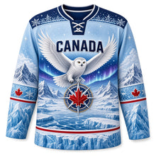 Load image into Gallery viewer, Canada Patriotic Arctic Polar Frontier Original Hockey Jersey in Glacier Ice Blue, front view – custom name and number