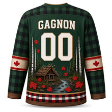 Load image into Gallery viewer, Canada Patriotic Beaver Lodge Lumberjack Original Hockey Jersey in Spruce Green, back view with your name and number