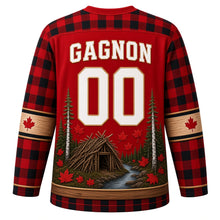 Load image into Gallery viewer, Canada Patriotic Beaver Lodge Lumberjack Original Hockey Jersey in Lumberjack Red, back view with your name and number