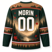 Load image into Gallery viewer, Canada Patriotic Moose Pine Forest Original Hockey Jersey in Pine Forest Green, back view with your name and number