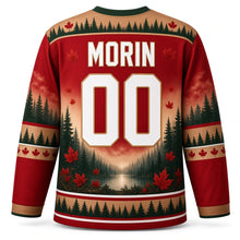 Load image into Gallery viewer, Canada Patriotic Moose Pine Forest Original Hockey Jersey in Maple Red, back view with your name and number