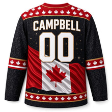Load image into Gallery viewer, Canada Patriotic True North Flag Wave Original Hockey Jersey in Granite Black, back view with your name and number